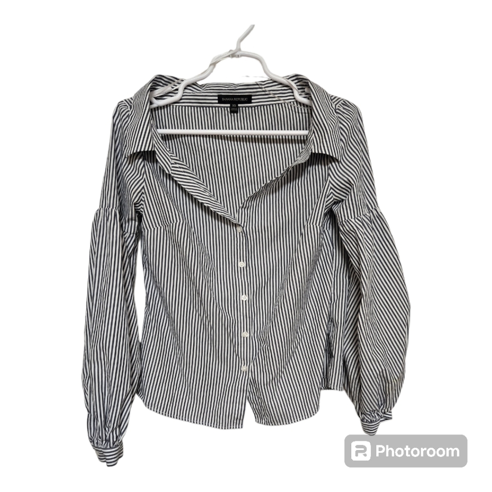 Banana republic open collar bishop sleeve stripe button up size xs